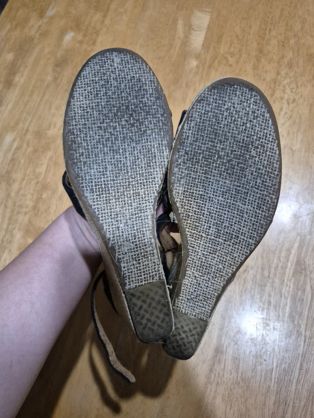 Toms Black Espadrille Wedge Sandals with Ankle Strap